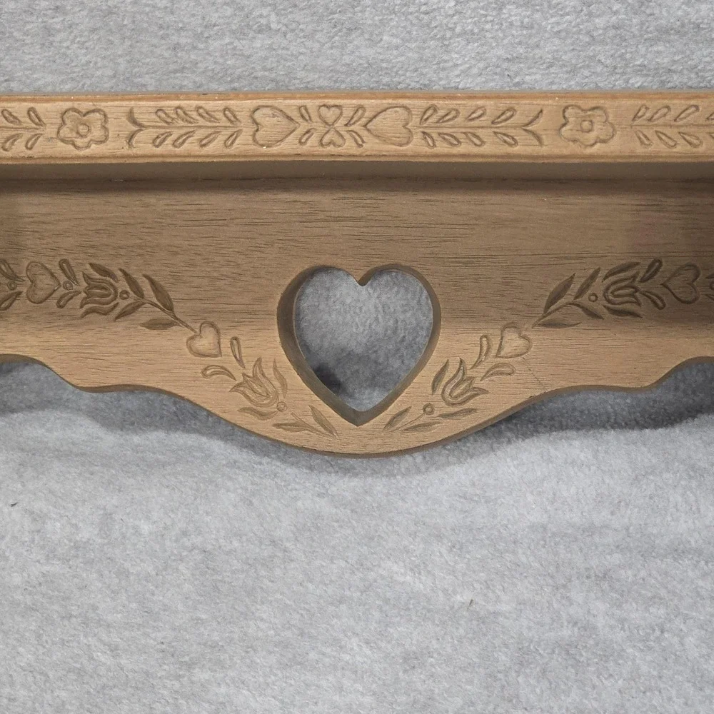 Vintage Burwood Heart Wall Shelf Brown Plastic Country Romantic 1986 Decor